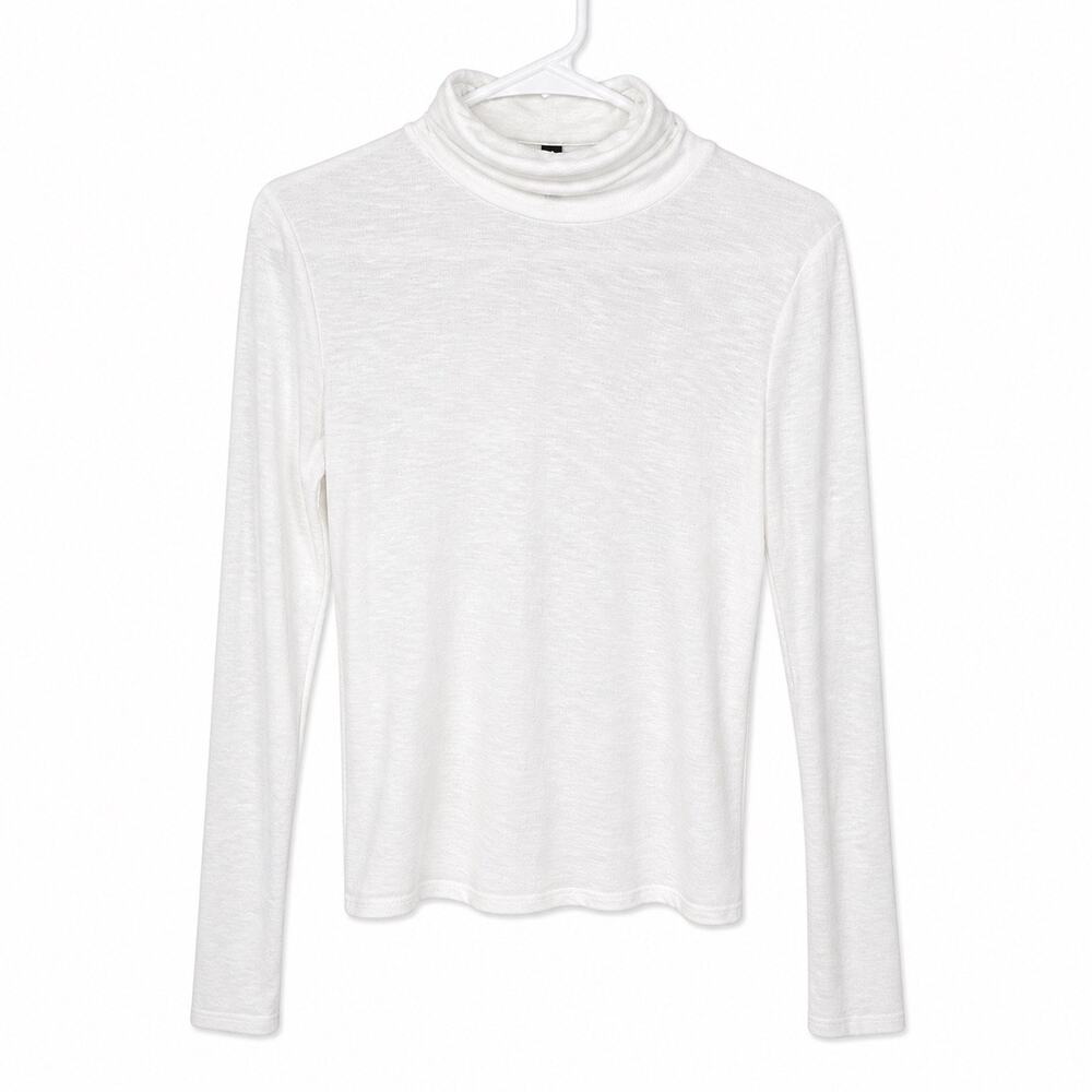 White Lightweight Turtleneck Long Sleeve Top | Soft Minimal Basic | Size S